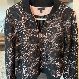 Stella & Dot Black Lace Bomber Jacket